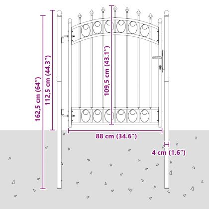 Оградна врата с шипове с заключване Сив 125 x 100 см