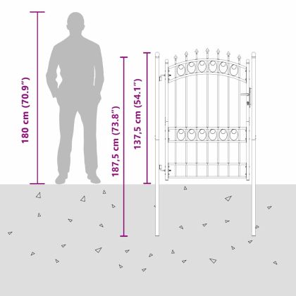 Оградна врата с шипове с заключване Сив 170 х 100 см