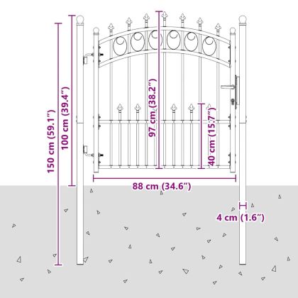 Оградна врата с шипове Сив 100 x 100 cm