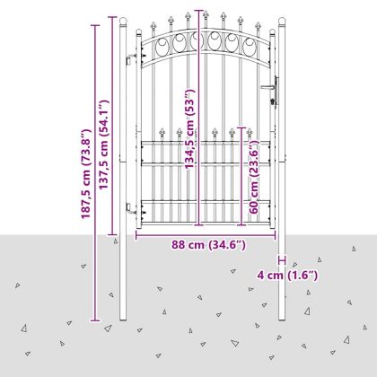 Оградна врата с шипове Сив 170 х 100 см