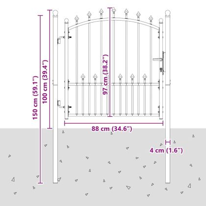 Оградна врата с шипове с заключване Сив 100 x 100 cm