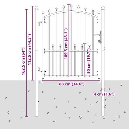 Оградна врата с шипове с заключване Сив 125 x 100 см