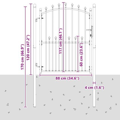 Оградна врата с шипове с заключване Сив 150 x 100 cm
