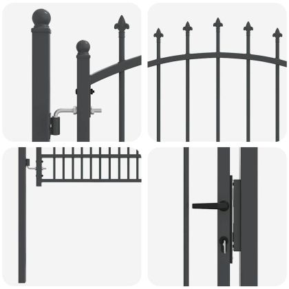 Оградна врата с шипове с заключване Сив 170 х 100 см