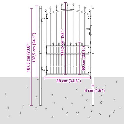 Оградна врата с шипове с заключване Сив 170 х 100 см