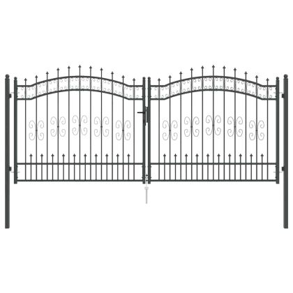 Врата за ограда с връх под формата на копие Сив 305 x 125 см