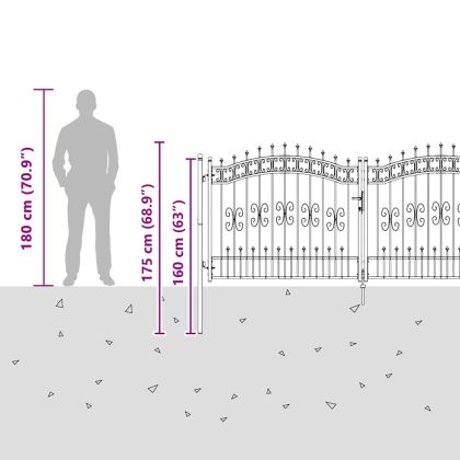 Врата за ограда с връх под формата на копие Сив 305 x 125 см