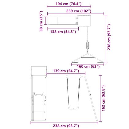 Комбинирано детско съоръжение за игра на открито, бор масив