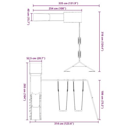 Комбинирано детско съоръжение за игра на открито, бор масив