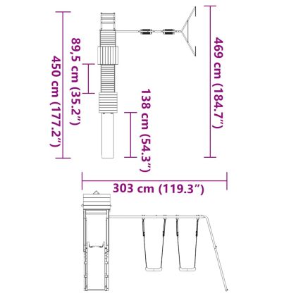 Комбинирано детско съоръжение, масивна дугласка дървесина