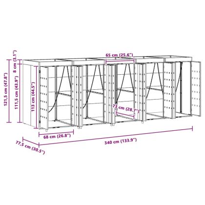 Контейнер за съхранение на 5 коша Черно 340 x 77,5 x 121,5 см