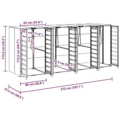 Контейнер за съхранение на 3 коша Антрацит