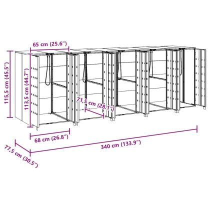Контейнер за съхранение на 3 коша Сребрист
