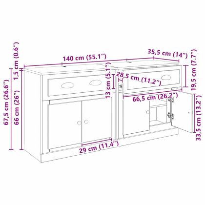 Скейдбордове с чекмедже 2 pcs Старо дърво 70 x 35,5 x 67,5 см