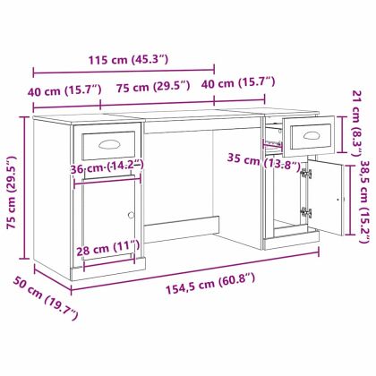 Маса с шкаф Черния дъб 154,5 x 50 x 75 см Инженерно дърво
