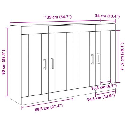 Стенно монтиран шкаф 2 pcs Дъб 69,5 x 34 x 90 см