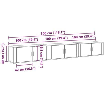 Комплект стенен ТВ шкаф 3 pcs Дъб 100 x 34,5 x 40 см