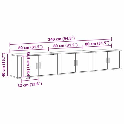 Комплект стенен ТВ шкаф 3 pcs Черния дъб 80 х 34,5 х 40 см