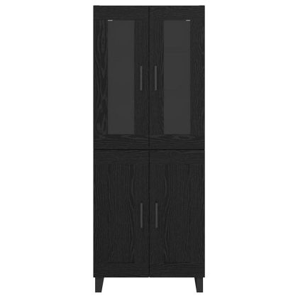 Висок шкаф 2 pcs Черния дъб Инженерна дървесина и стъкло