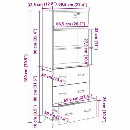 Висок шкаф Черен дъб 69,5 x 34 x 180 см Инженерно дърво