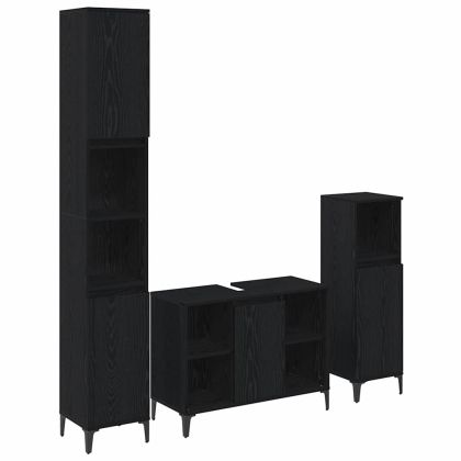 Комплект мебели за баня с рафт 3 pcs Черен дъб Инженерно дърво