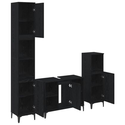 Комплект мебели за баня с рафт 3 pcs Черен дъб Инженерно дърво