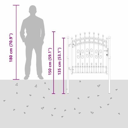 Врата за ограда с връх под формата на копие Сив 103 x 100 см