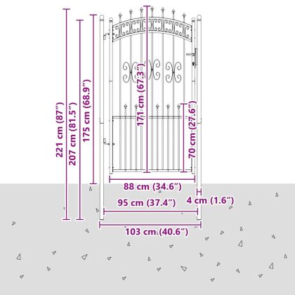 Врата за ограда с връх под формата на копие Сив 103 x 175 cm