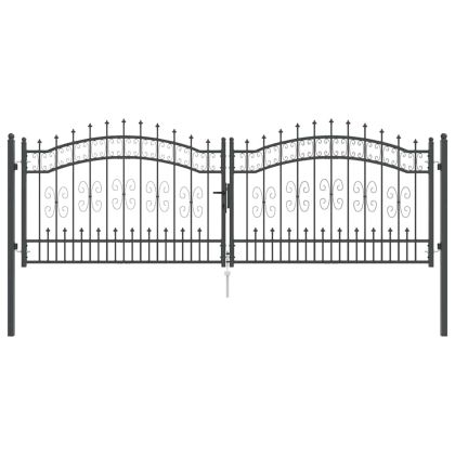 Врата за ограда с връх под формата на копие Сив 305 x 100 см