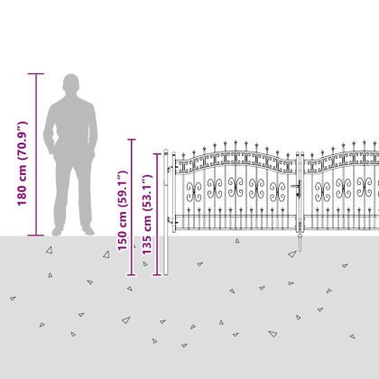 Врата за ограда с връх под формата на копие Сив 305 x 100 см