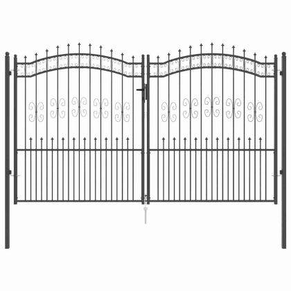 Врата за ограда с връх под формата на копие Сив 305 x 175 см