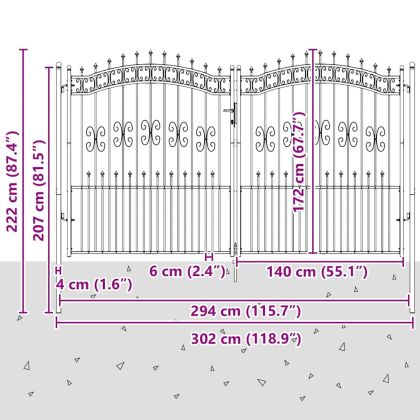Врата за ограда с връх под формата на копие Сив 305 x 175 см