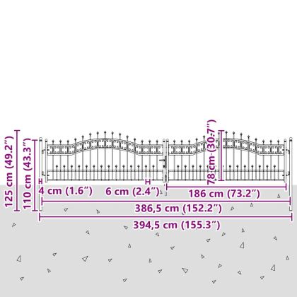 Врата за ограда с връх под формата на копие Сив 404 x 75 см