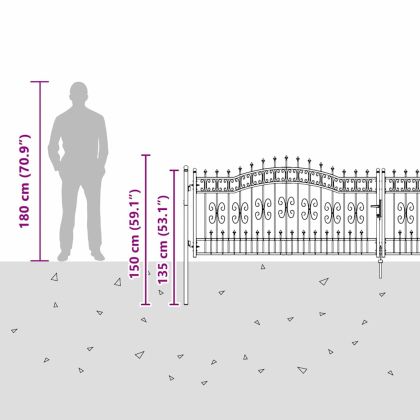 Врата за ограда с връх под формата на копие Сив 404 x 100 см