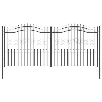 Врата за ограда с връх под формата на копие Сив 404 x 175 см