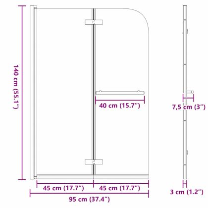 Душова обшивка Златист 95 x 140 cm ESG стъкло и алуминий