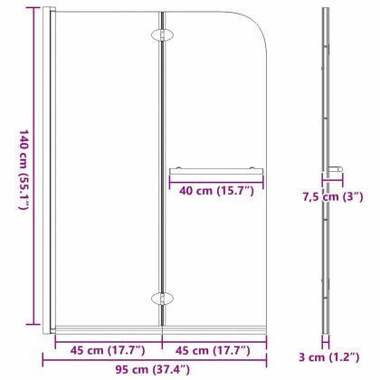 Душова обшивка Черно 120 x 140 cm ESG стъкло и алуминий