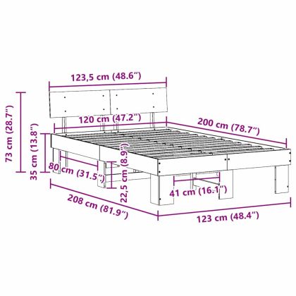 Рамка за легло с таблото Бяло 120 x 200 cm Солидно борово дърво