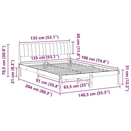 Рамка на леглото с таблото Бял и светлосив 135 x 190 cm