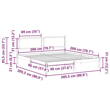 Рамка за легло Светлосиво 200 x 200 cm Солидно борово дърво