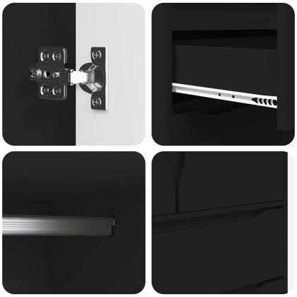 Шкаф за баня с врата Черно 79,5 x 49 x 156 см Инженерно дърво