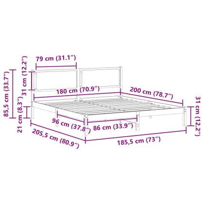Рамка за легло Черно 180 x 200 cm Солидно борово дърво