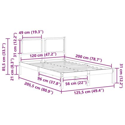 Рамка за легло Светлосиво 120 x 200 cm Солидно борово дърво
