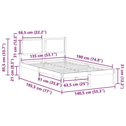 Рамка за легло Светлосиво 135 x 190 cm Солидно борово дърво