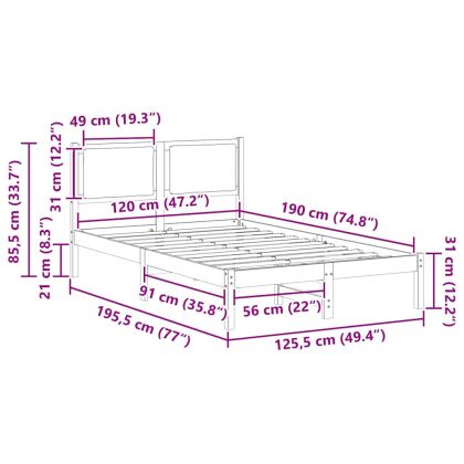 Рамка за легло Таупе 120 x 190 cm Солидно борово дърво