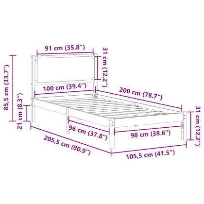 Рамка за легло Черно 100 x 200 cm Солидно борово дърво
