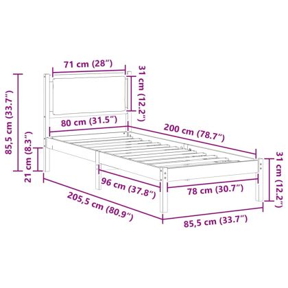 Рамка за легло с таблото Таупе 80 x 200 cm Солидно борово дърво