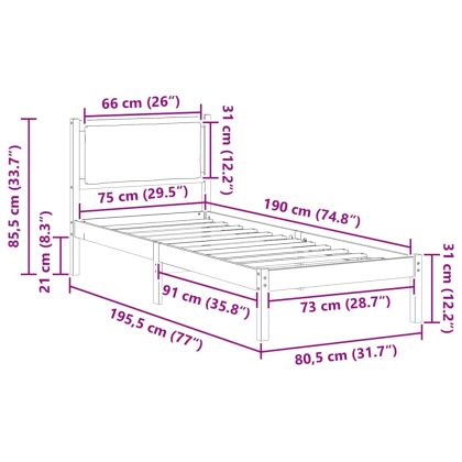 Рамка за легло Светлосиво 80 x 190 cm Солидно борово дърво