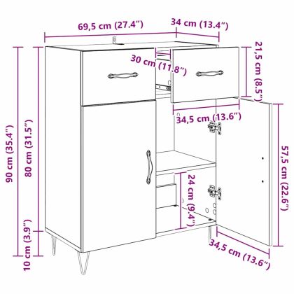 Служебен шкаф Черния дъб 69,5 x 34 x 90 см Инженерно дърво