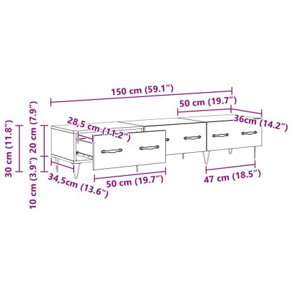 ТВ шкаф с чекмедже Черен дъб 150 x 36 x 30 см Инженерно дърво